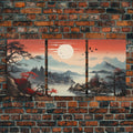 Japanese Wall Art, Mountains Print, Sunset Print, Canvas Print, Wall Art, 3 Piece Wall Art, Unique Wall Decor, Living Room Wall Art