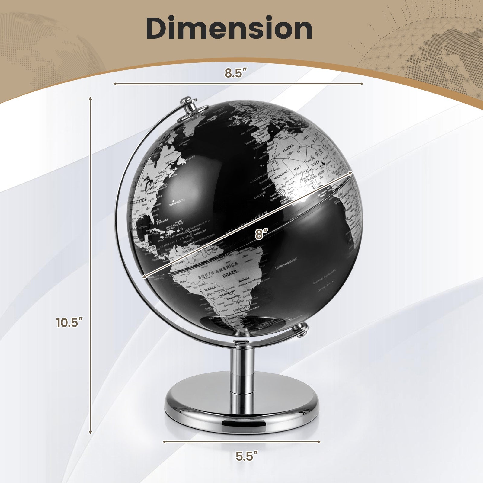 8" World Globe Modern Decorative Tabletop Earth Globe