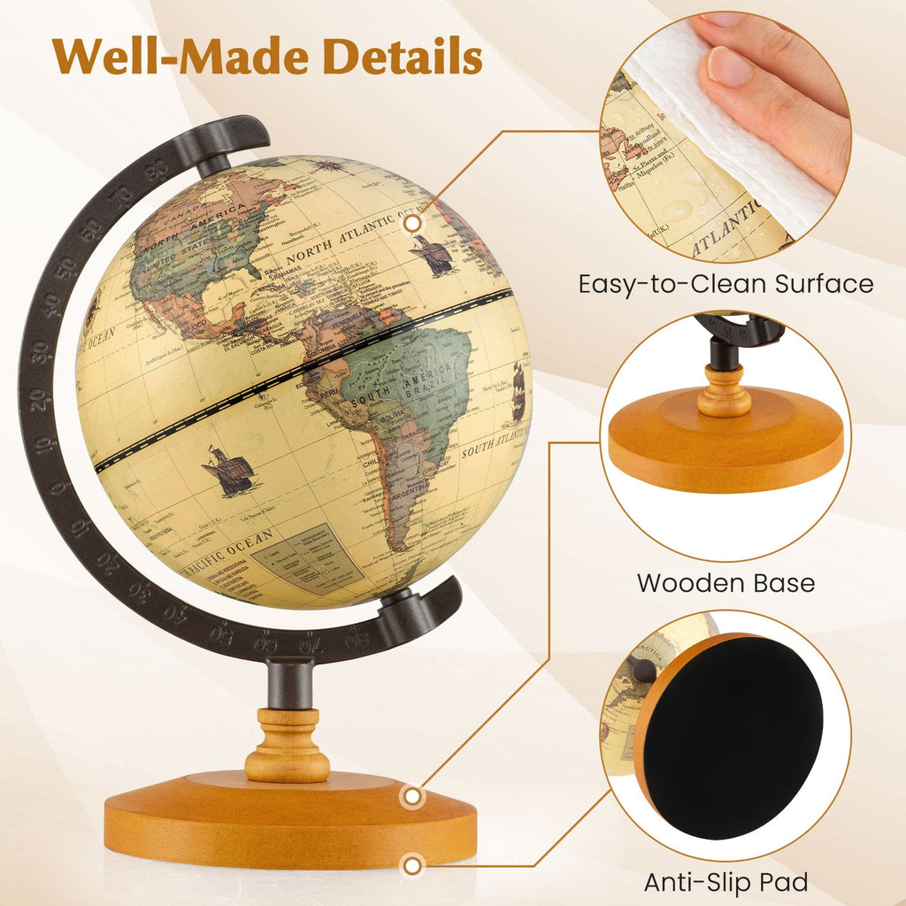 Antique Globe Dia 5.5 Inch Mini Rotating World Globe with Wooden Base-Brozen