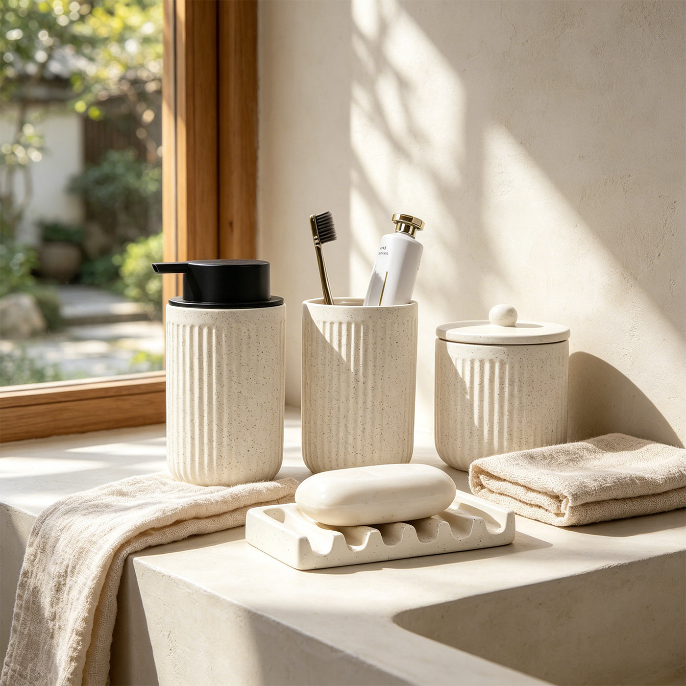 BosilunLife Pockmark Foaming Bathroom Set 4-Piece Recycled Eco-Clay