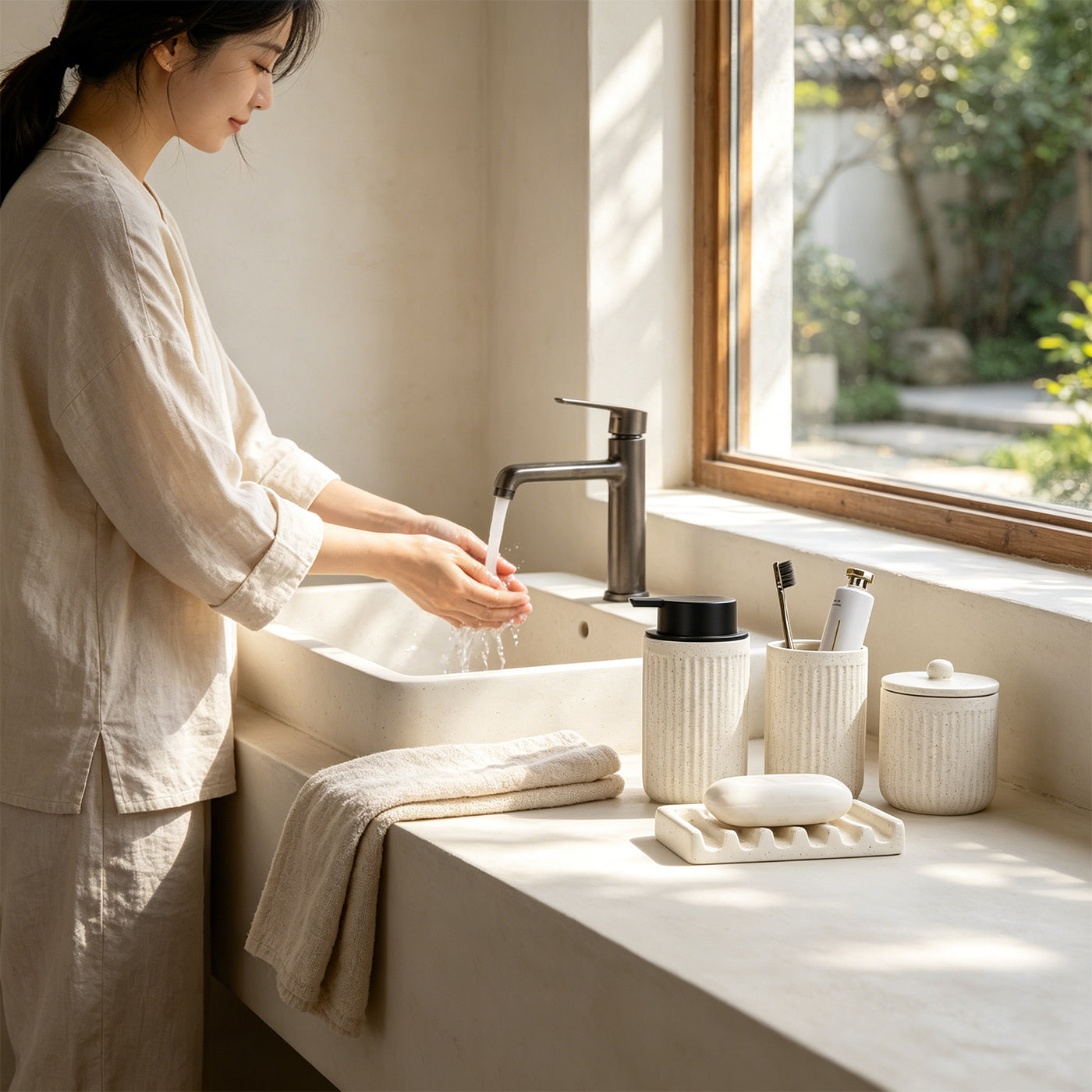 BosilunLife Pockmark Foaming Bathroom Set 4-Piece Recycled Eco-Clay