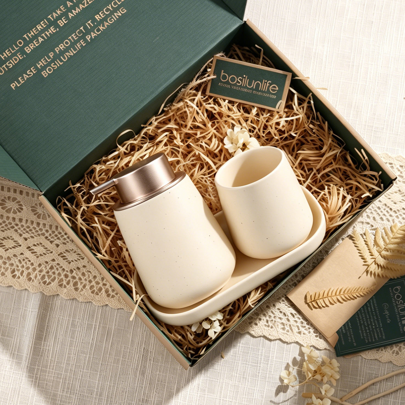 BosilunLife Modern Foaming Bathroom Set 3‑Piece Recycled Eco‑Clay