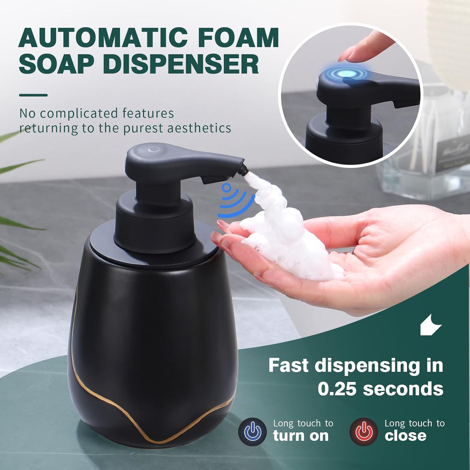 BosilunLife Nordic Garden Automatic Foaming Soap Dispenser 17 oz Recycled Eco-Clay