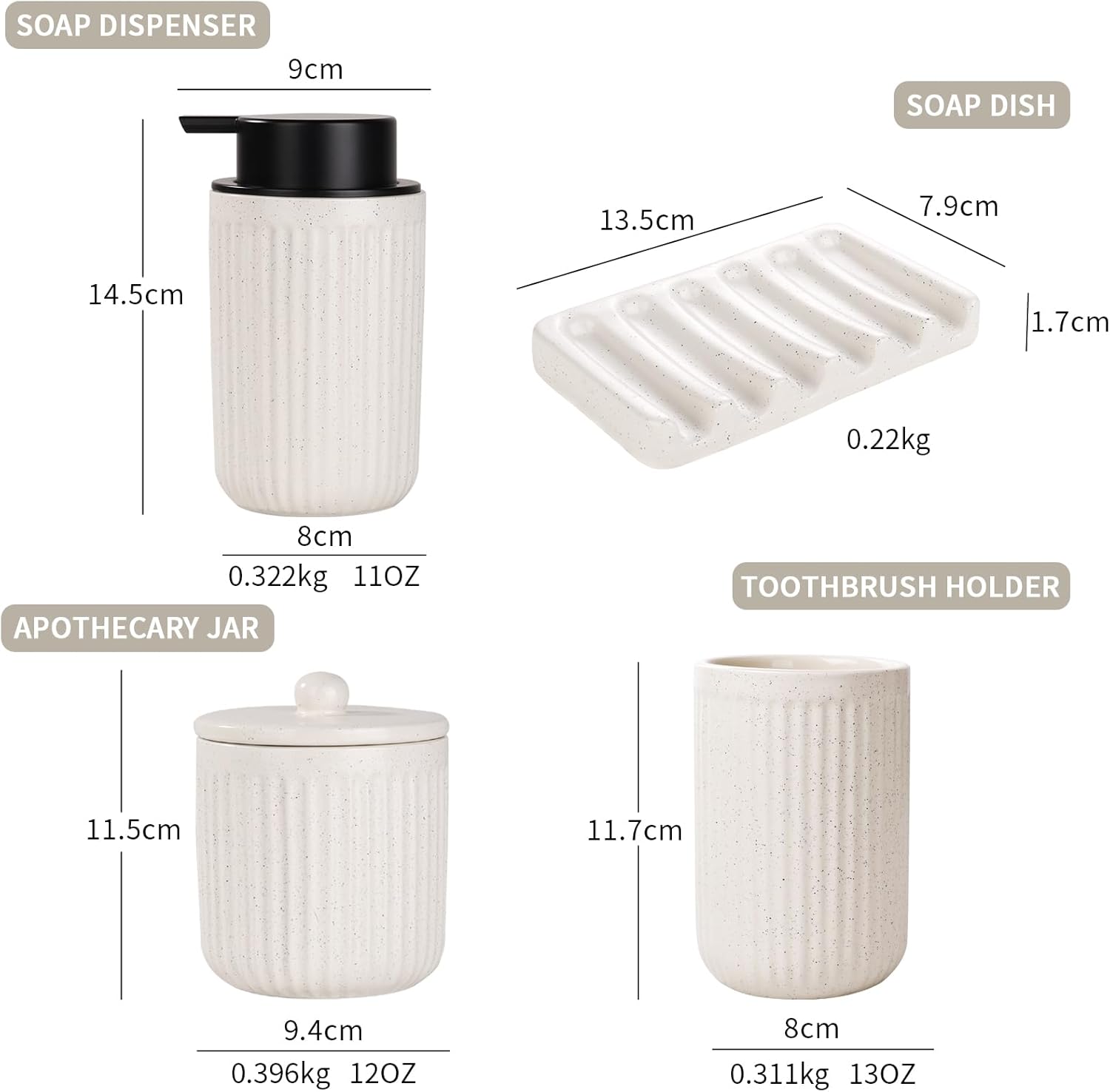 BosilunLife Pockmark Foaming Bathroom Set 4-Piece Recycled Eco-Clay