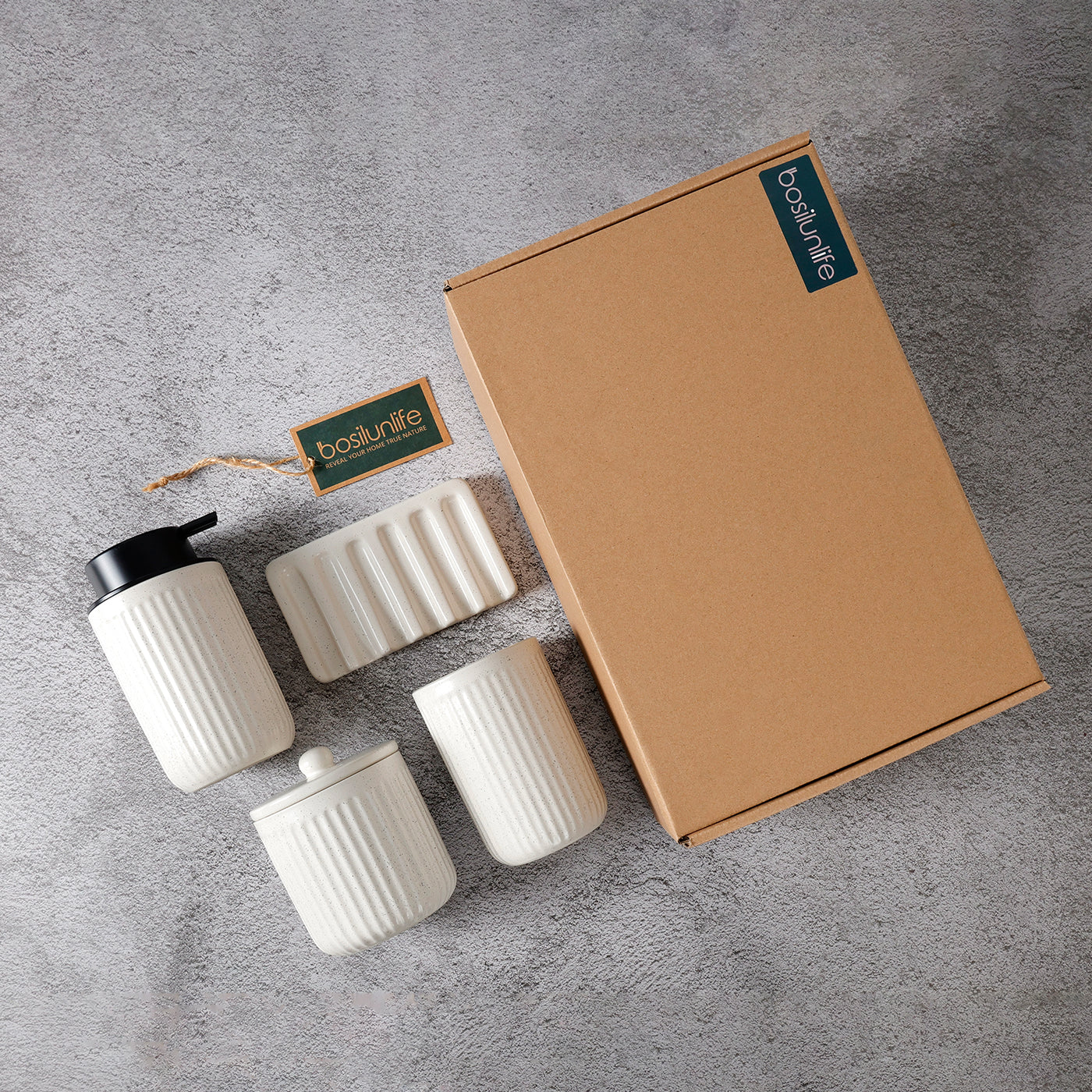 BosilunLife Pockmark Foaming Bathroom Set 4-Piece Recycled Eco-Clay