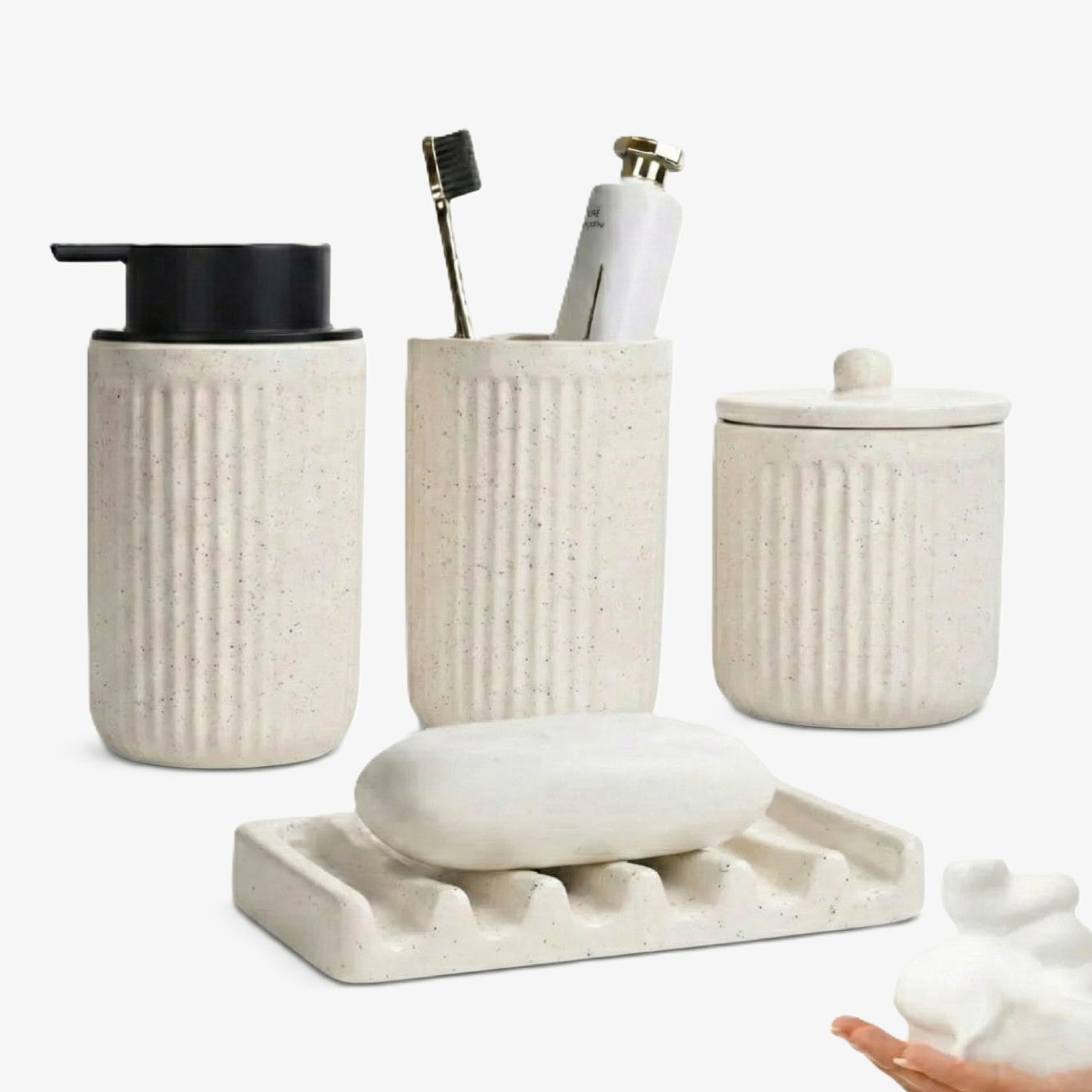 BosilunLife Pockmark Foaming Bathroom Set 4-Piece Recycled Eco-Clay