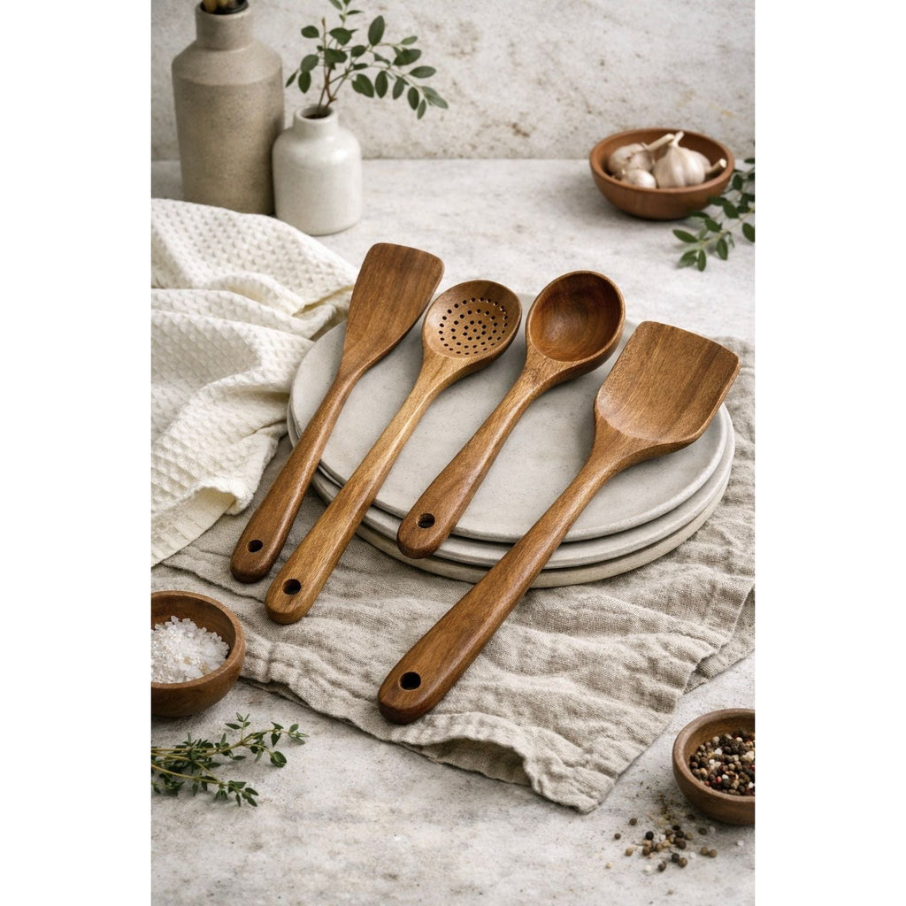 Nosara Teak Wood Kitchen Utensil Set – Natural Wooden Cooking Tools