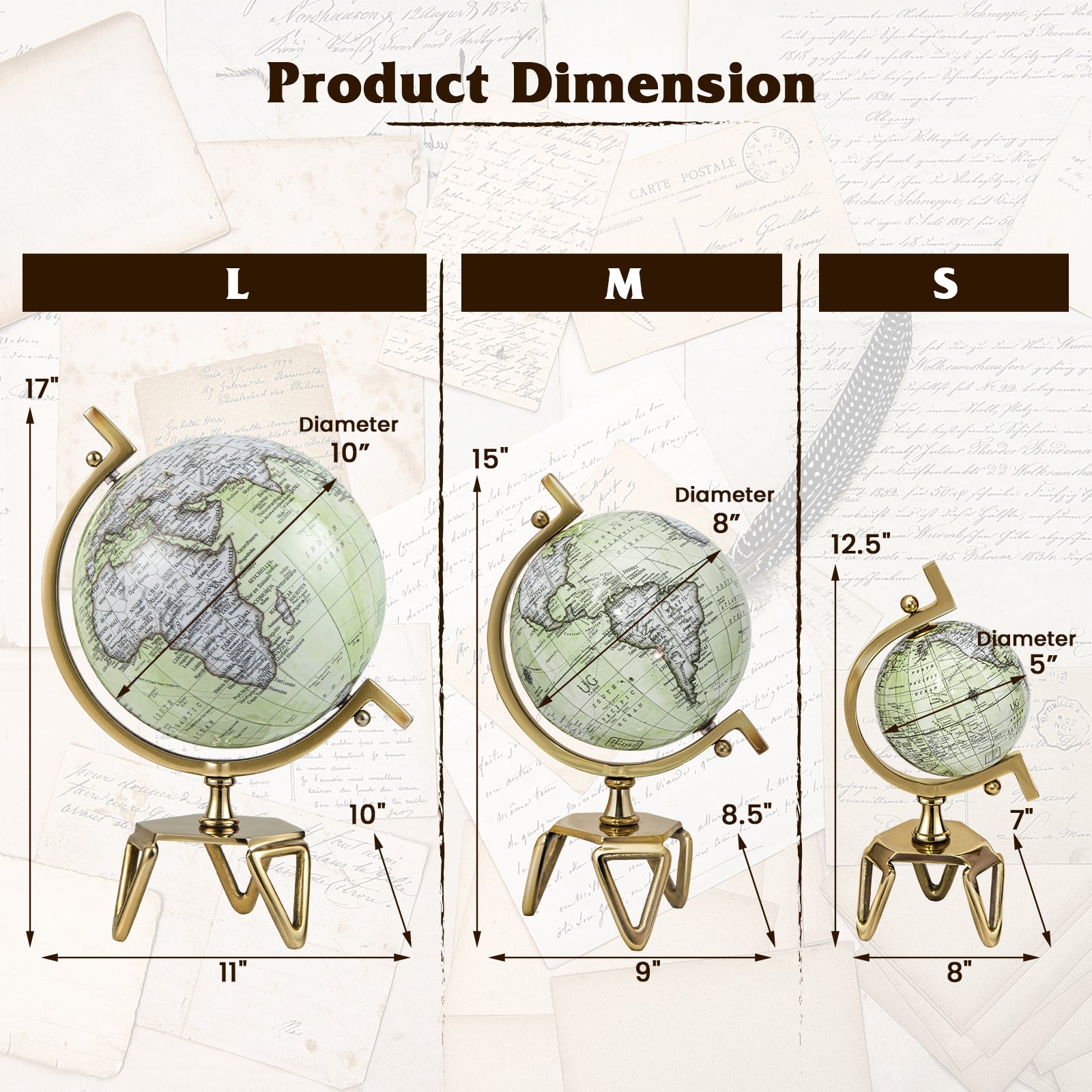 Educational Geographic 5/8/10 Inch World Globe with Triangle Metal Stand