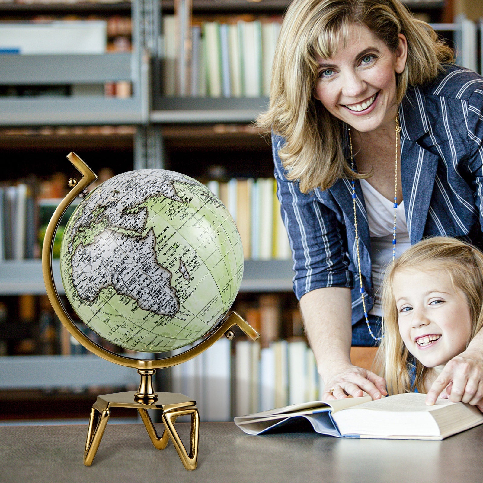 Educational Geographic 5/8/10 Inch World Globe with Triangle Metal Stand