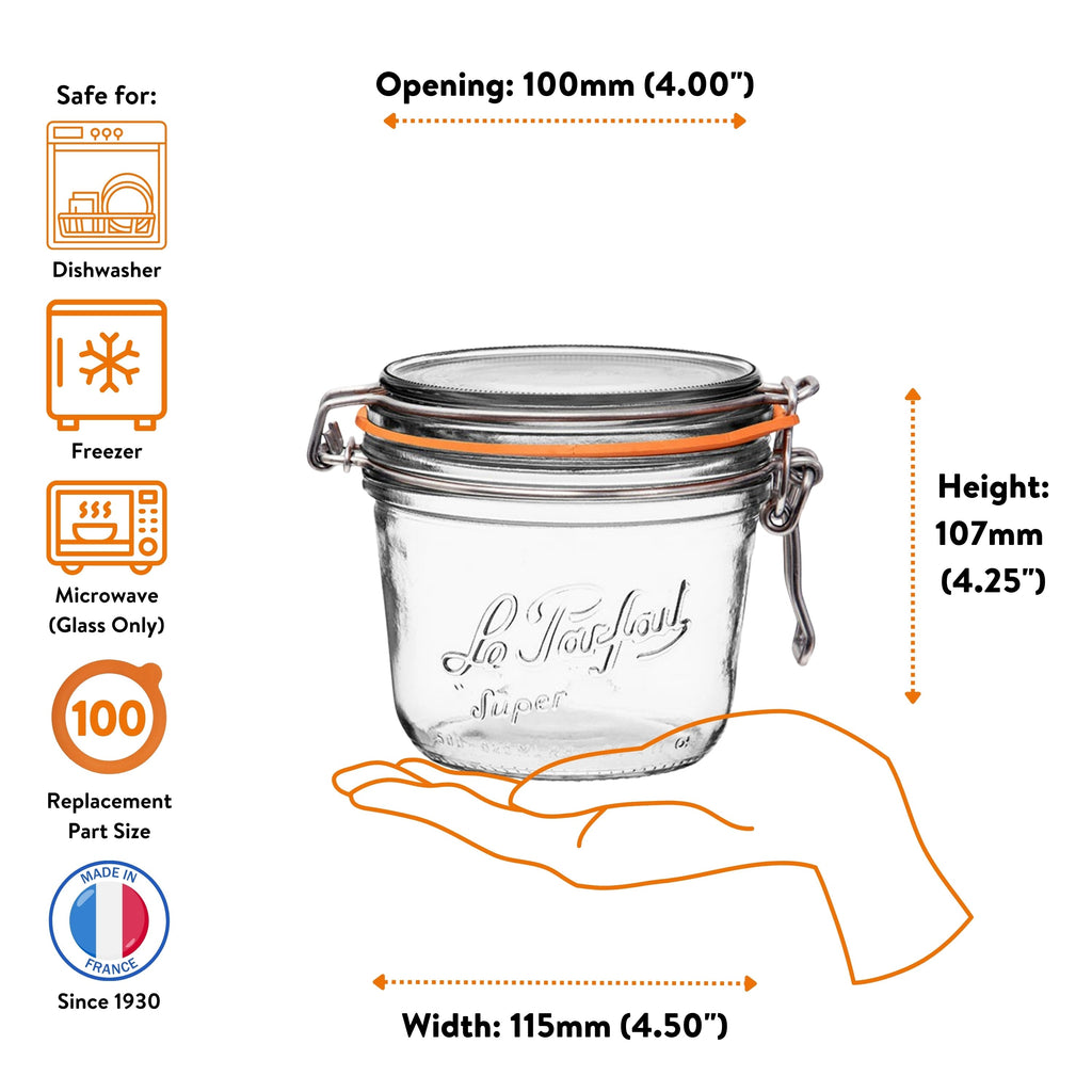 Le Parfait Super Terrines, French Glass Canning Jars with Wire-Bail Clamp Lid