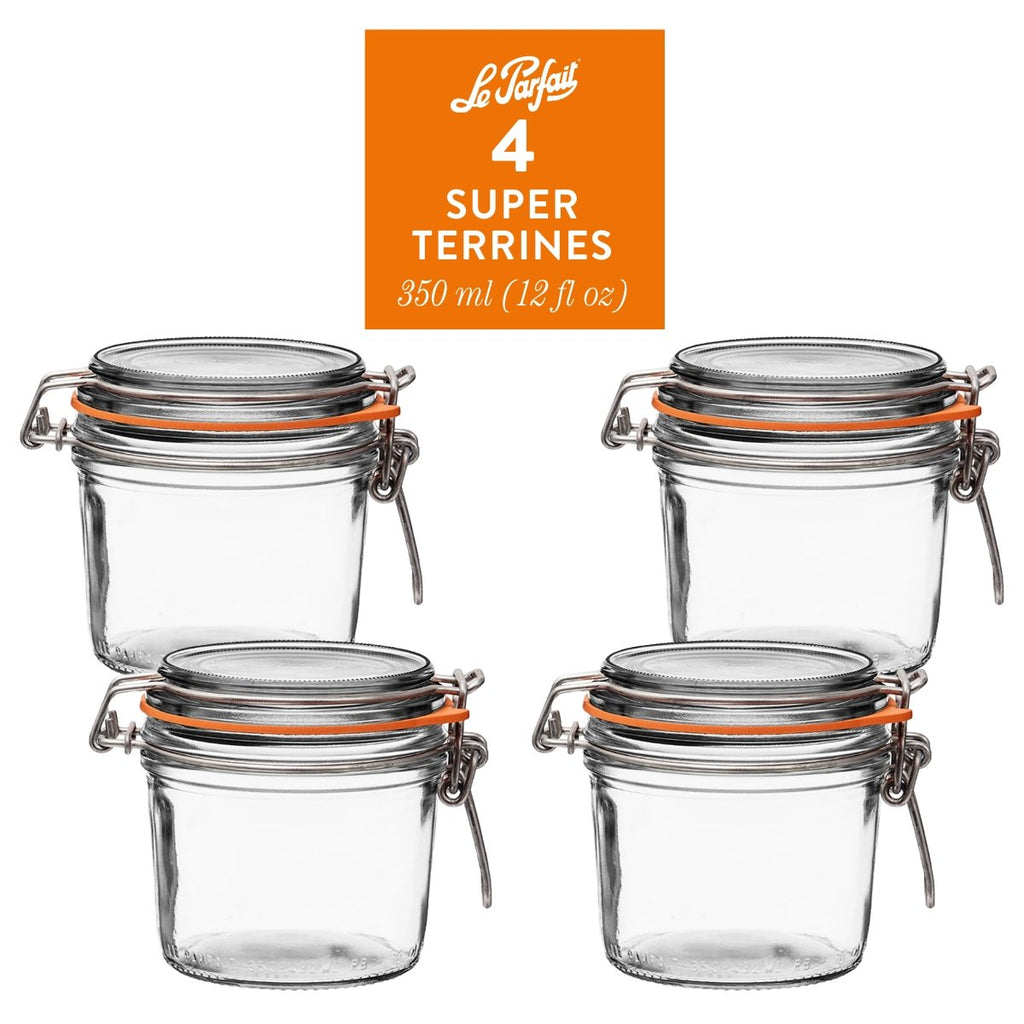 Le Parfait Super Terrines, French Glass Canning Jars with Wire-Bail Clamp Lid