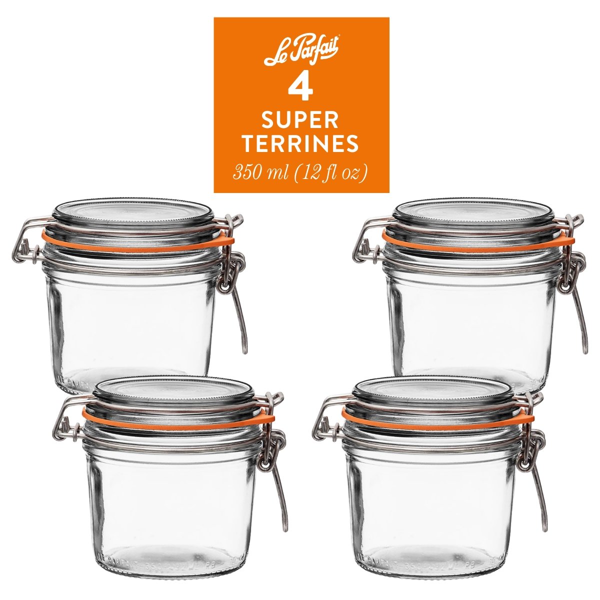 Le Parfait Super Terrines, French Glass Canning Jars with Wire-Bail Clamp Lid