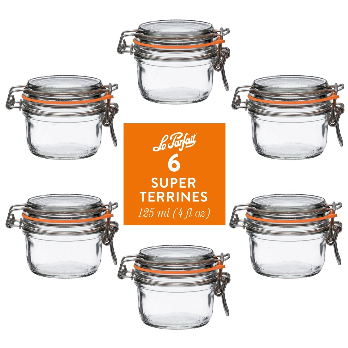 Le Parfait Super Terrines, French Glass Canning Jars with Wire-Bail Clamp Lid