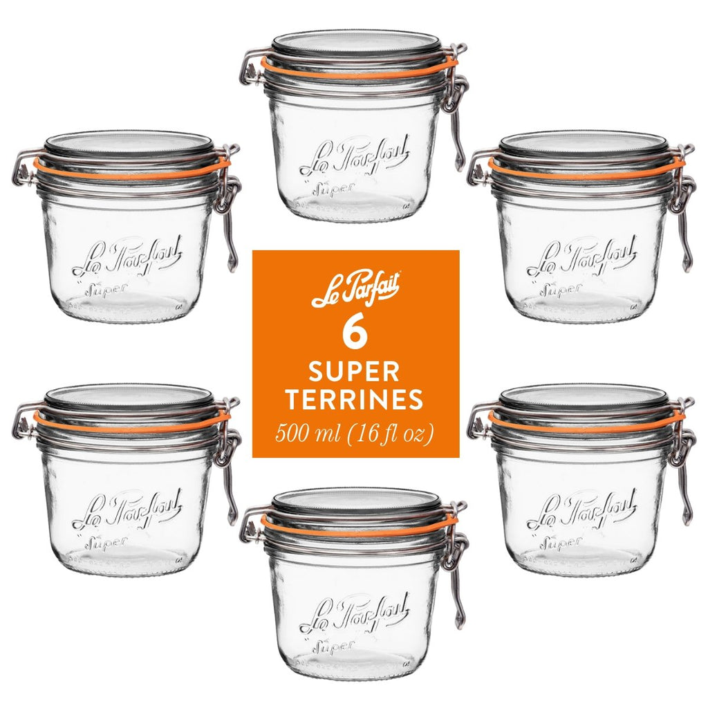 Le Parfait Super Terrines, French Glass Canning Jars with Wire-Bail Clamp Lid